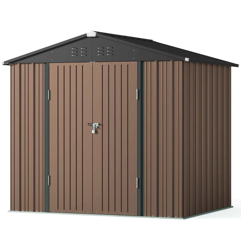8' x 6' Outdoor Storage Shed on Sale, Aiho Shed & Outdoor Storage Clearance, Metal Storage Shed for Outside, Backyard, Garden & Patio - Light Brown