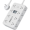 thumbnail image 1 of 16-in-1 Power Strip Surge Protector with 12 AC Outlets, 3 USB-A & 1USB-C Ports, Time Display for Home & Office Use, 1 of 7