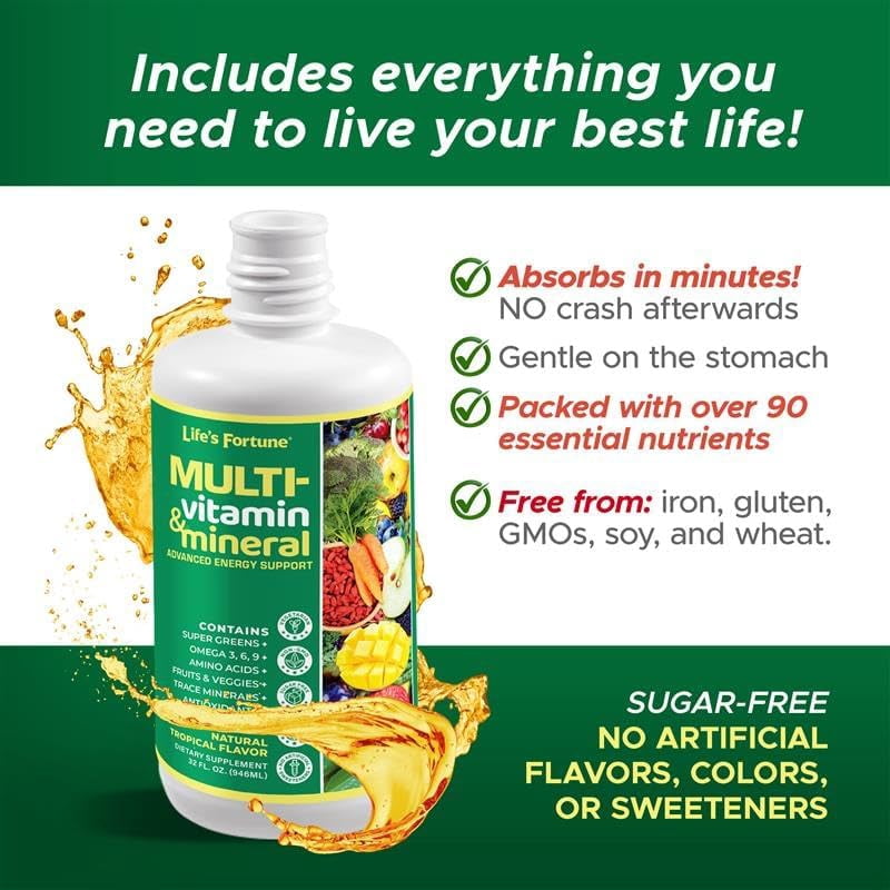 Life's Fortune Liquid Multivitamin With Minerals, 2 Pack 32 Fl Oz Each, Daily Multivitamin, Fast Absorbing Multiple Vitamins, Complete Multivitamin Formula