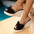 thumbnail image 3 of Womens Wedge Sandals Suede Bowtie Peep Toe Slip on Platform Heels Casual Nonslip Arch Support Summer Mules Slides Black Size 6.5, 3 of 8