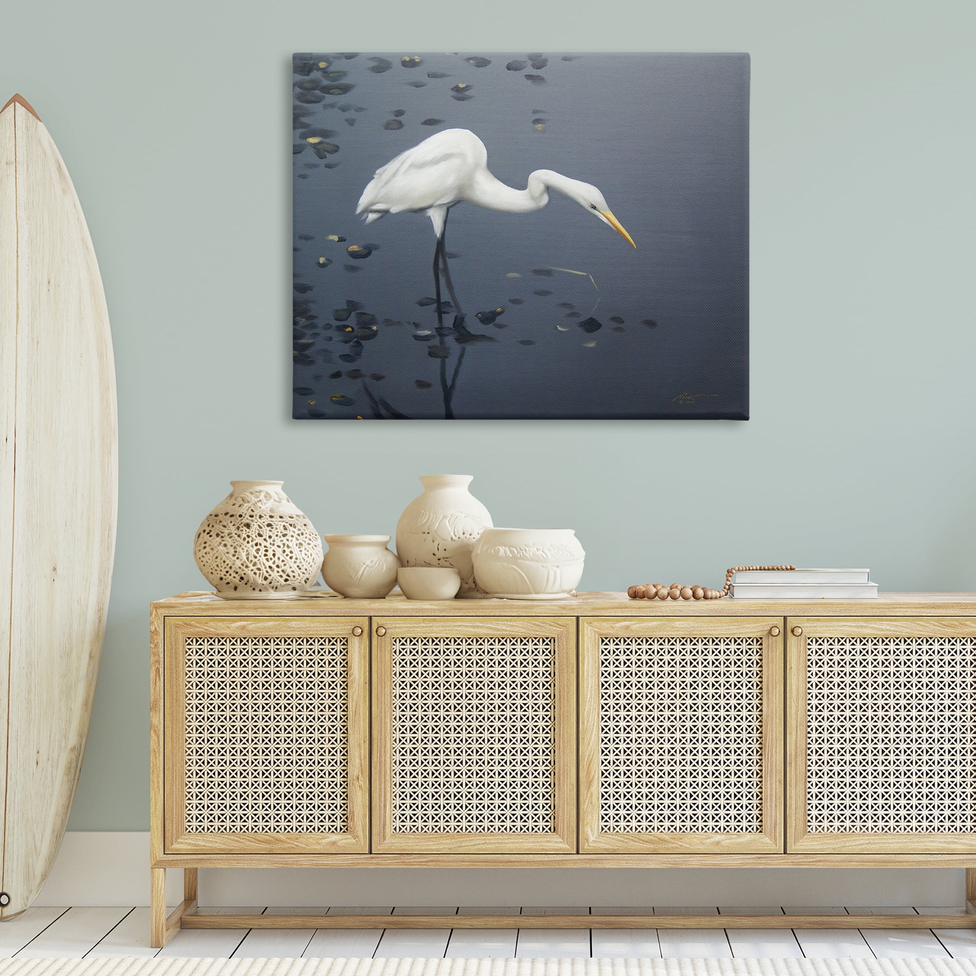Stupell Industries Graceful Egret in Lake Animals & Insects Painting Gallery Wrapped Canvas Art Print Wall Art, 48 x 36