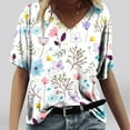thumbnail image 1 of Fiudx Ofertas Flash Del Día Camisetas Holgadas de Manga Corta con Cuello En V Informales con Estampado de Moda para Mujer, 1 of 4