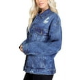thumbnail image 3 of Women's Distressed Oversized Casual Button Front Cotton Jean Denim Jacket (Dark Blue, M), 3 of 5