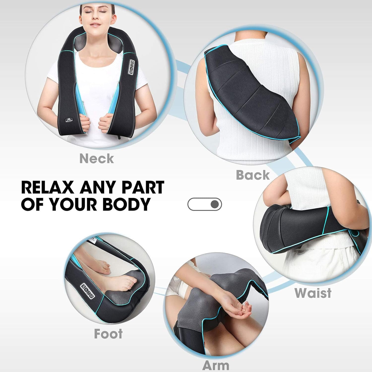 BN-LINK Neck Massager & Back Massager with Soothing Heat,Three Gears, Electric Deep Tissue 3D Kneading Massager for Shoulder, Leg, Full Body Muscle Pain Relief, Office and Home Use