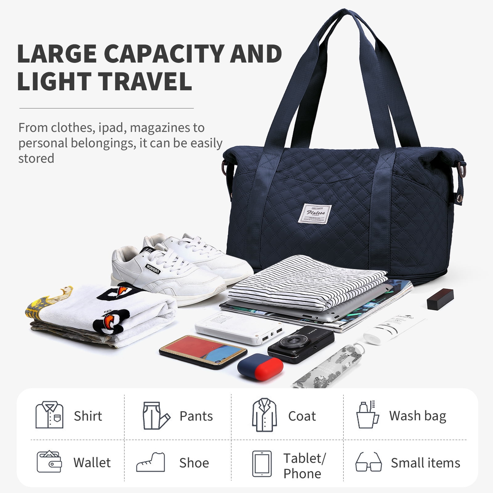 Overnight bags for women Carry on Bag Holdall Weekend Bag,Travel Duffel Bag Cabin Bag Women,Waterproof Sport Duffel Bag with Wet Bag,Gym Tote Bag Men, Mum Hospital Bag Maternity Dark Blue