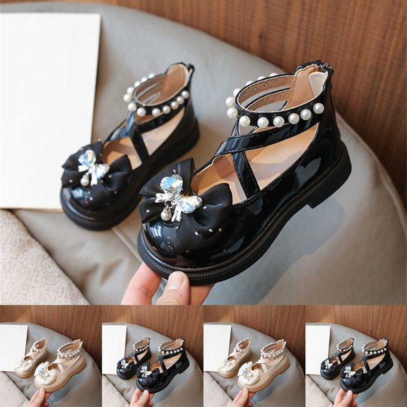 Jinhomg Girls Bow Dress Shoes Toddler Mary Janes Shoes Little Girl School Uniform Oxford Shoes for Girl Flats Black 25