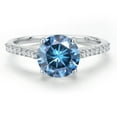 thumbnail image 3 of Gem Stone King 14K White Gold Persian Blue Moissanite and White Lab Grown Diamond Engagement Ring for Women | 2.16 Cttw | Round 8MM | Gemstone Birthstone | Size 5, 3 of 6