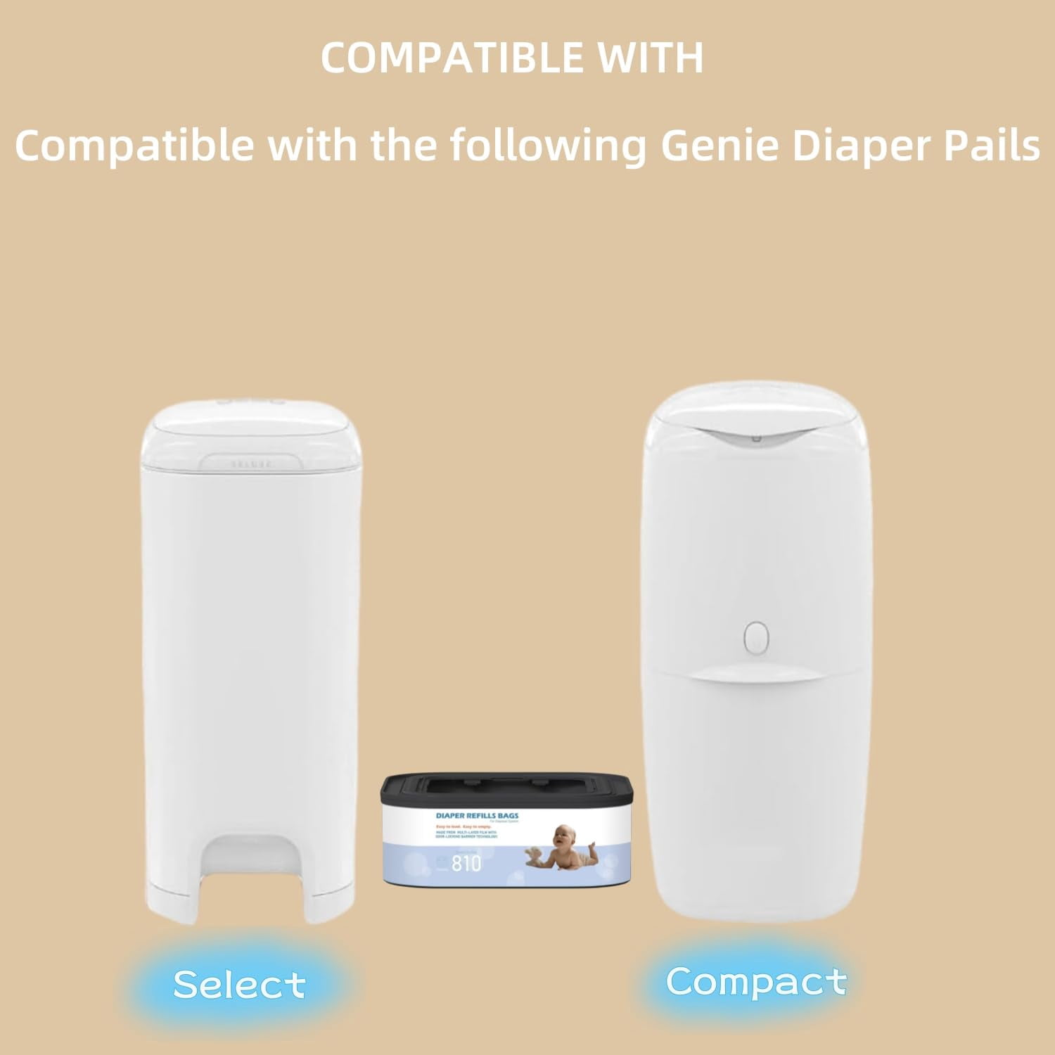 6 Packs Jumbo Square Refills Disposal Bags Refill Compatible with Diaper Genie Compact and Select Pails (Not Fit Classic Version Pails), Hold Up to 810 Newborn-Sized Diapers Per Refill