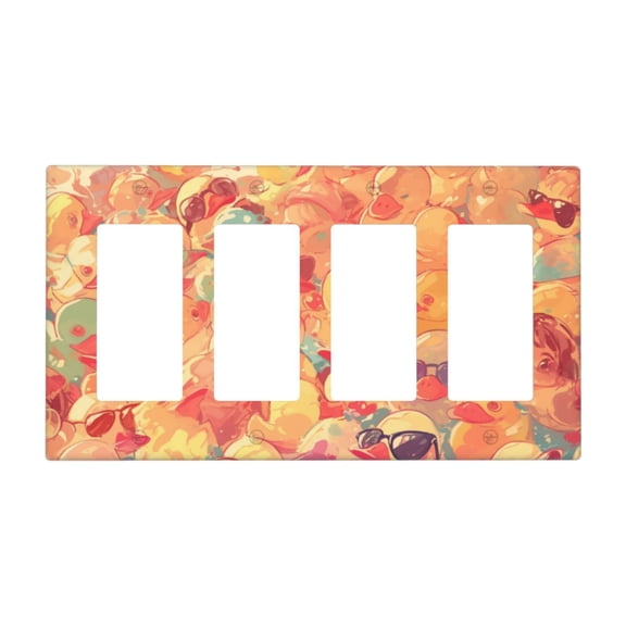 Cute Duck Surfing Switch Cover Decorative Wall Plate / 4-Gang 4-Decor / Standard Size 4.5x8 in