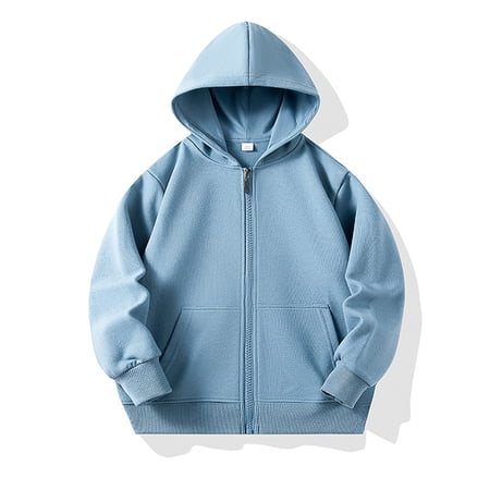 JUSLIO Girls Hoodie Cotton Zipper Hooded Sweatshirt Solid Color Pockets Round Neck Long Sleeve Tops Sweatshirts(9-10 Years)