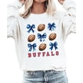 thumbnail image 4 of Bold Red Buffalo Football Sweatshirt for Women Teens and Girls Footballs and Blue Bows Sweater White Sweatshirt Adult Large, 4 of 5