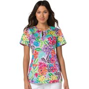 koi Stretch Women's Naomi Split Neck Floral Print Scrub Top