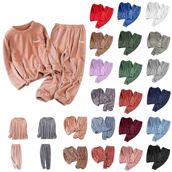 YHAJDS Sleepwear for Women Pajama Set Women's Pajama Sets Solid Color Coral Fleece Long Sleeve Top And Pants Warm Loungewear for Fall Winter
