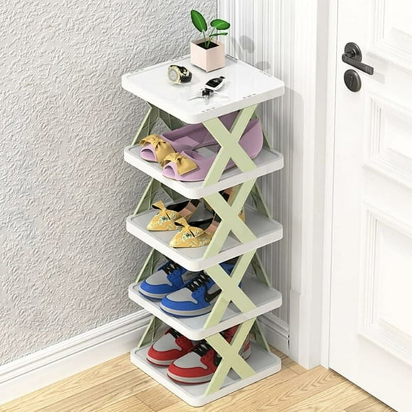 Slim 5 Shoe Cabinet, 5 Tier Vertical Shoe Rack, Shoe Organizer, Sturdy Shoe Rack, Green