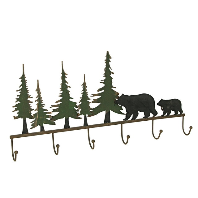 22 Inch Brown Metal Black Bear Family Coat Hanger Towel Holder Wall Mounted Hook Rack