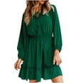 thumbnail image 2 of Annhoo Casual Dress for Women V Neck Drawstring Long Puff Sleeve Mini Dress Fall Ruffle Tiered Pleated Dresses, 2 of 6