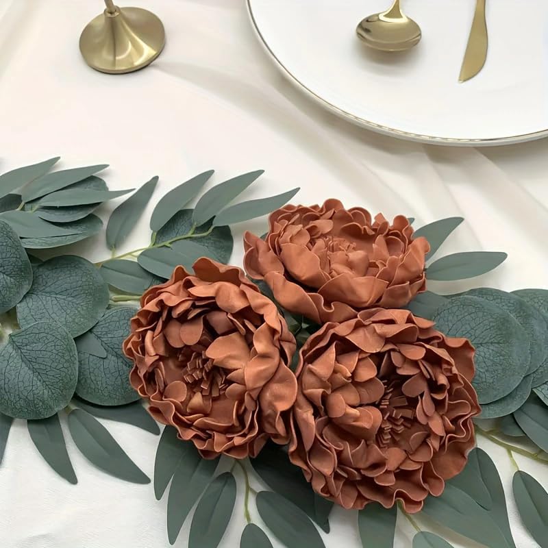 Passage 7 Flowers 16pcs Burnt Orange Rust Blooming Peonies Artificial Flowers with Stem, Artificial Peony Flowers for DIY Wedding Decorations Centerpieces Bouquets Boutonnieres (Burnt Orange)