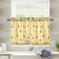 Yayeee Kitchen Curtains Light Filtering 27"x36" Rod Pocket Short Cafe Window Panel, Cute Bee Pattern