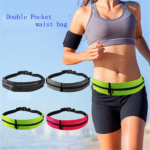 Running Anti-Theft Mobile Phone Invisible Double Pockets for Women and Men|Runner Running Belt Waist Band for Workout Fitness Walking Jogging Exercise Sport Leisure (Green)