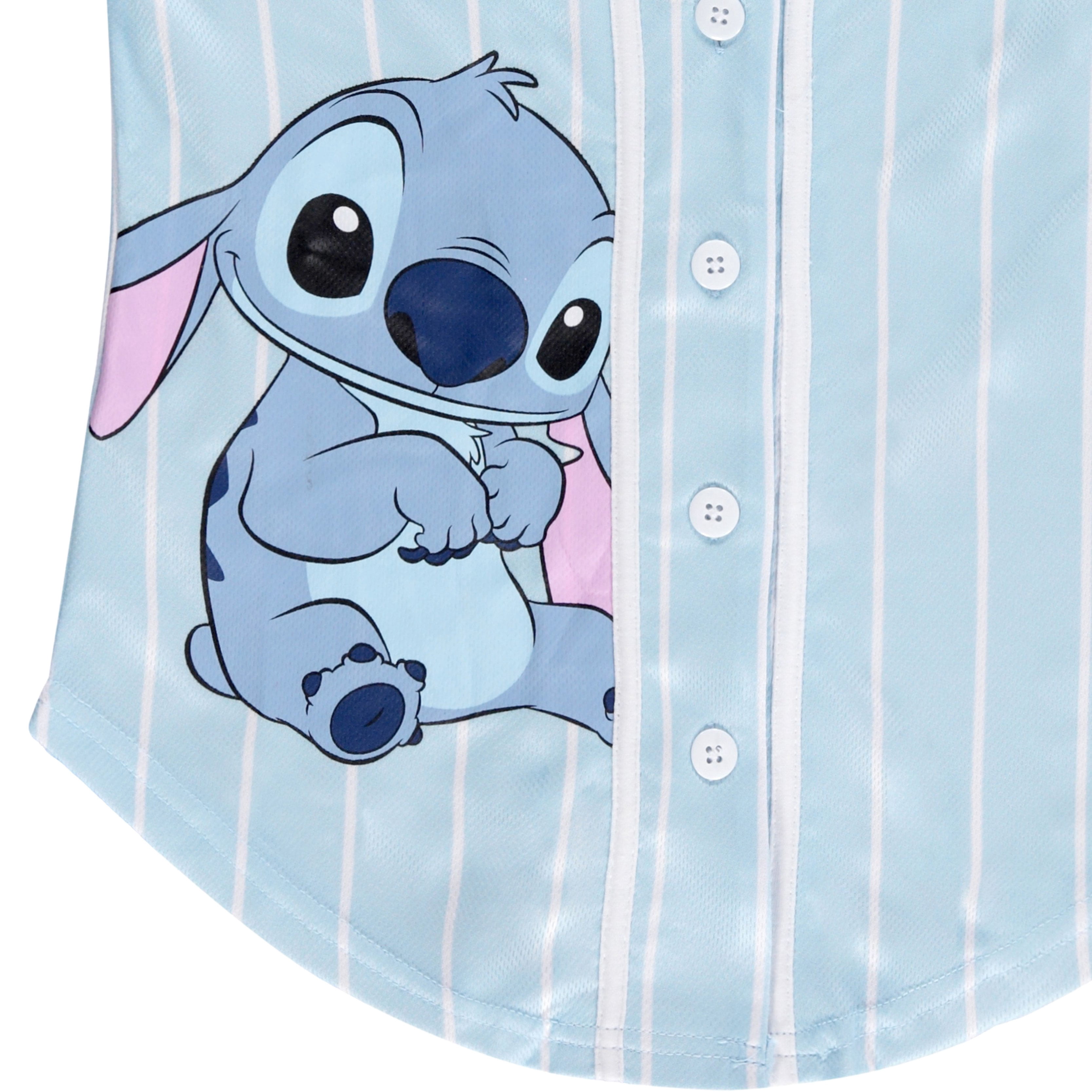Disney Lilo & Stitch Girls Baseball Jersey Shirt Button Down Kids Tee Stitch Angel Sizes 4-16 Mint/White