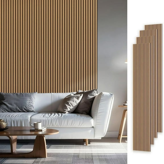 Easy4Home 4Pcs Wood Slat Acoustic Panels 94.5" x 12.6" Soundproof Wall Panels,American Oak