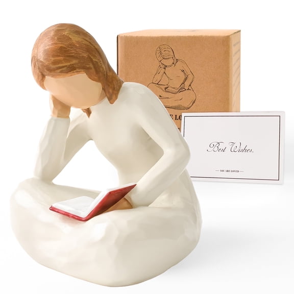 Teacher Appreciation Reading Girl Figurine, Resin Book Lover Gifts for Women, Thank You Gift for Teachers & Librarians, Literary Home Decor Keepsake