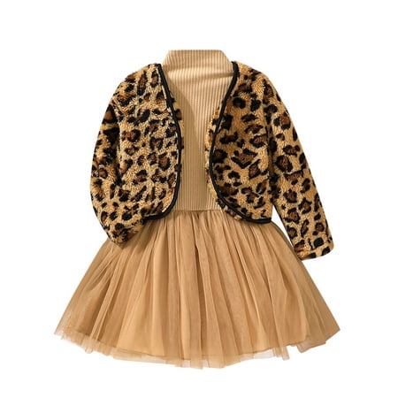 

ASEIDFNSA Girls Boho Clothes New Born Baby Girl Outfit Toddler Girls Long Sleeve Leopard Prints Coat Tops Ribbed Tulle Princess Dress Outfits
