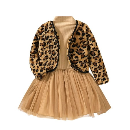

Teens Clothes for Girls Winter Toddler Girls Long Sleeve Leopard Prints Coat Tops Ribbed Tulle Princess Dress Outfits 2t Long Sleeve Winter Girls
