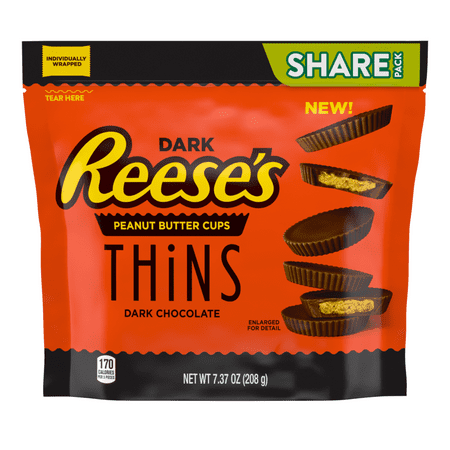 Reese's Thins, Peanut Butter Dark Chocolate Candy, 7.37