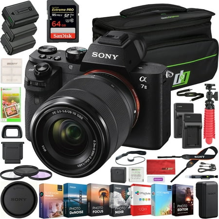 Sony a7 II Full-Frame Alpha Mirrorless Digital Camera a7II ILCE-7M2/K with FE 28-70mm F3.5-5.6 OSS Lens Kit and Deco Gear Professional Photo Video Camera Case 2X Extra Battery Power Editing Bundle