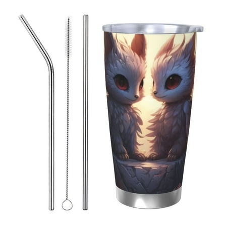 

Goofa Romantic Rose Animal Couple for 20 oz Skinny Tumbler Stainless Steel Coffee Mug Slim Vacuum Insulated Travel Cup Car Cup-Straw Three-piece Set