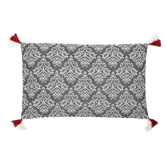 Lottie Floral Tasseled Coal Gray Cotton Accent Throw Pillow, 14" x 22" Decor