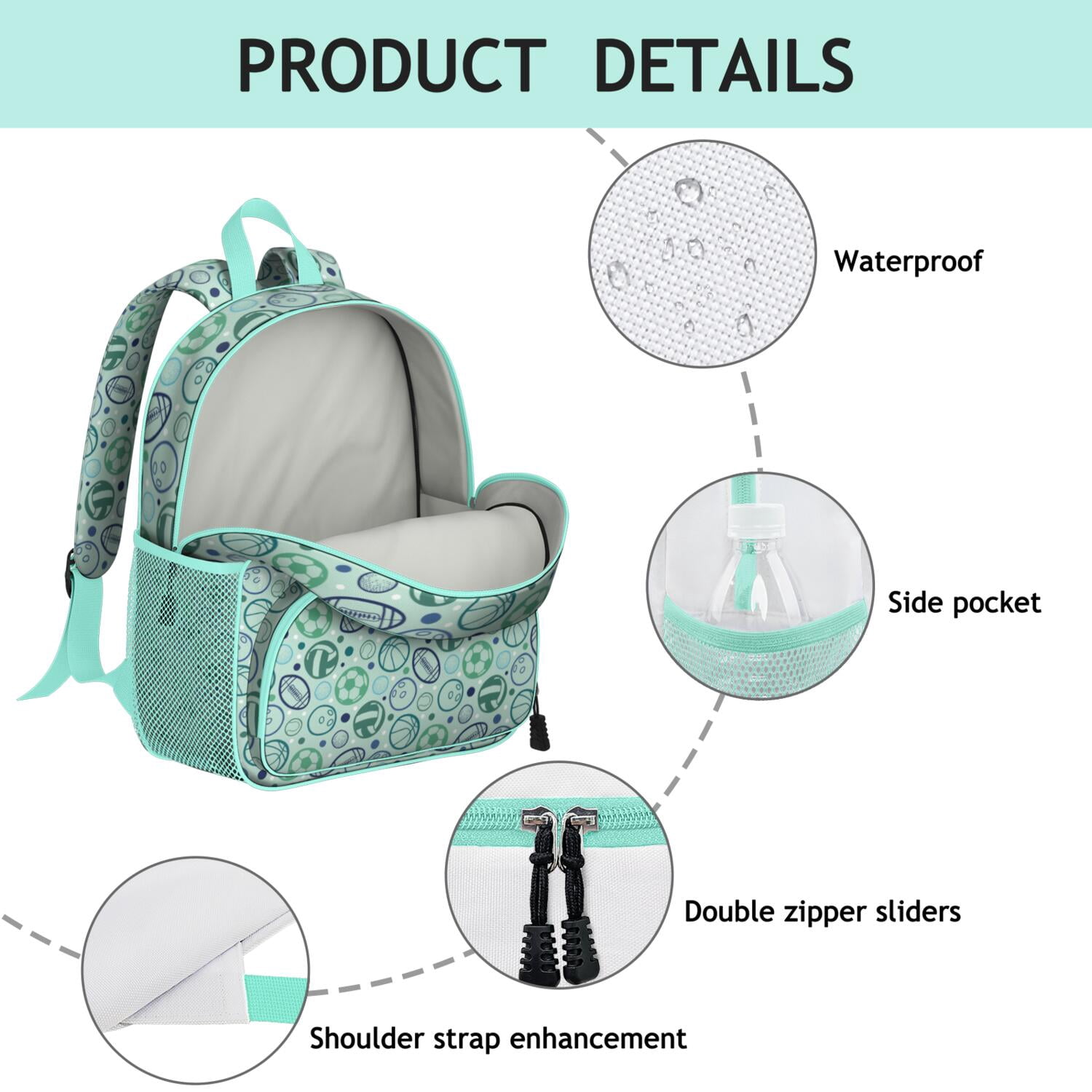 Waterproof Backpack for Students - Durable, Adjustable with Team Prints for Baseball, Football, and Soccer