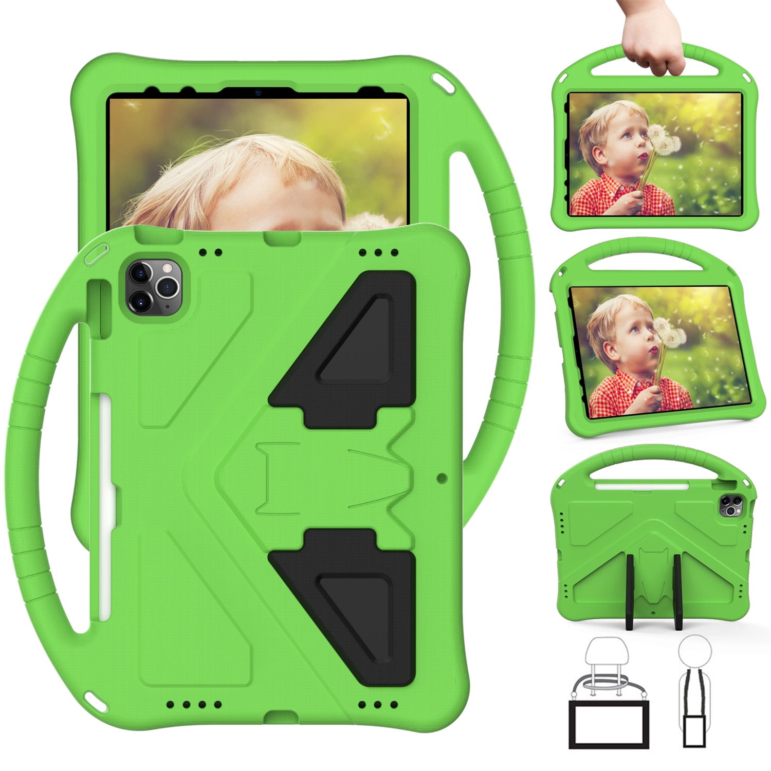 SaniMore Kids Case for iPad 10th Generation 2022, iPad 10.9" 2022 Case with Pencil Holder, Shock Proof Light Weight Convertible Handle Stand Kids Shell Case for Apple iPad 10 2022, Green