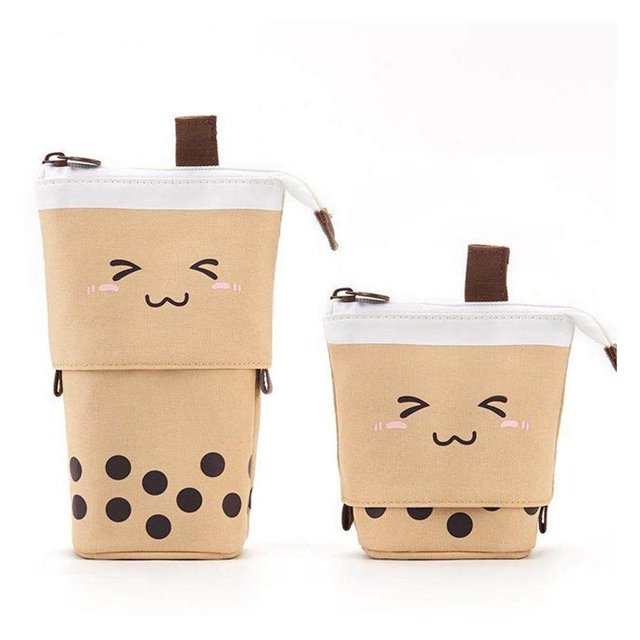 Estuche de papelería telescópico, estuche para lápices y bolígrafos de alta capacidad, bonito estuche para bolígrafos de té con leche para estudiantes