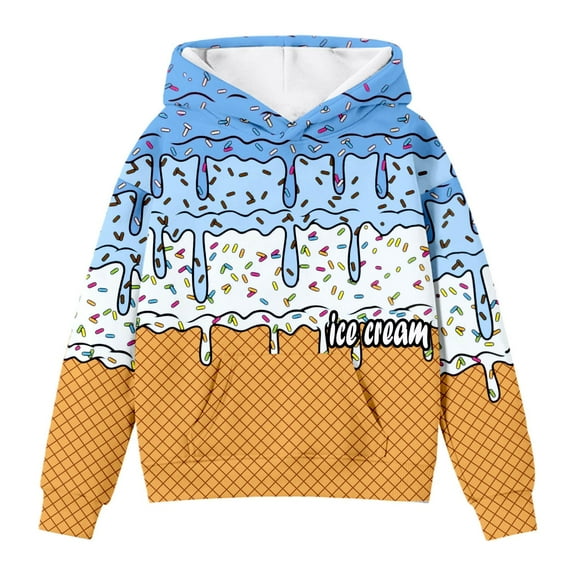 Girls Boys' Ice Cream Youth Hoodie Baseball Style Blue 10-11 Years