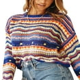 thumbnail image 2 of Femmes Crochet Pull Pull Pull Rayé Crop Top Décontracté Creux Pull Top, 2 of 6