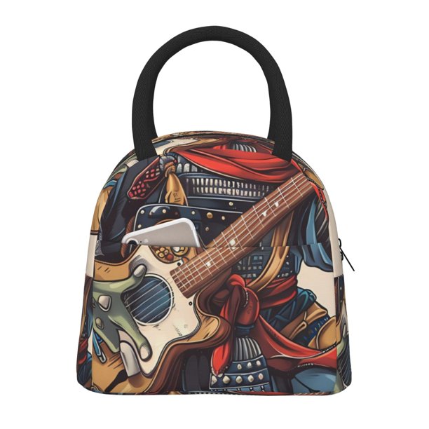 Balery Samurai Frog Guitar Bolsa de Almuerzo para Mujeres, Caja de Almuerzo, Bolsa de Almuerzo Pequeña Impermeable, Tote de Almuerzo Reutilizable con Gran Capacidad