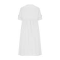 thumbnail image 3 of Cotton Linen Dresses for Women Plus Size Solid Color Button Down V Neck Short Sleeve Shirts Midi Dress, 3 of 5