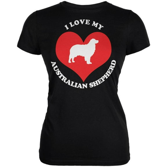 Valentines I Love My Australian Shepherd Black Juniors Soft T-Shirt - Large