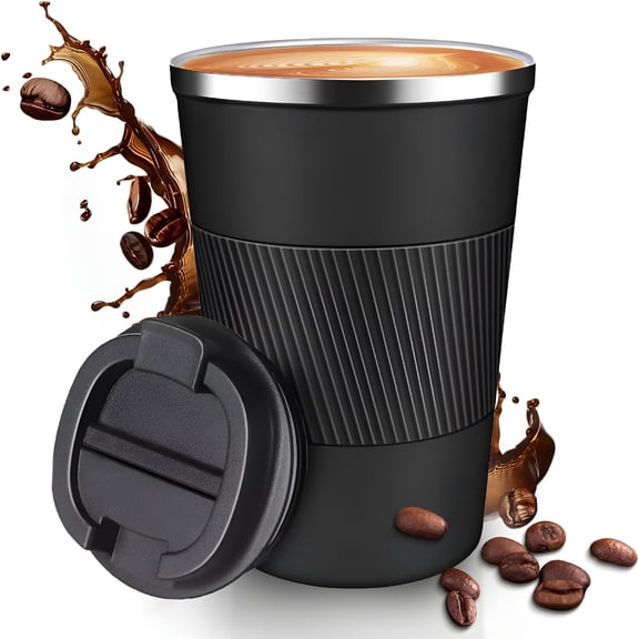 ACDANC 12Oz Travel Coffee Mug Insulated Coffee Cup with Spill Leak Proof Lid,Portable Stainless Steel Tumbler Reusable Hot and Cold Water Mug for Car,Daily,Camping-Black