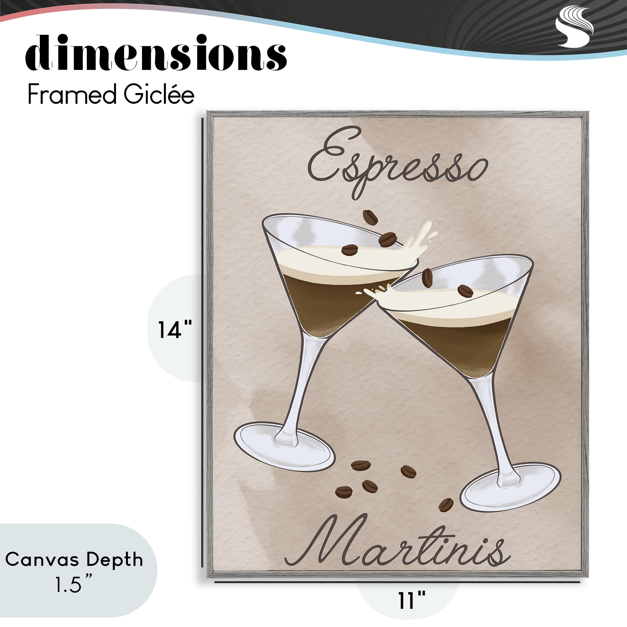 Stupell Industries Cheers Espresso Martinis Gray Framed Giclee Art, design by Marcus Prime