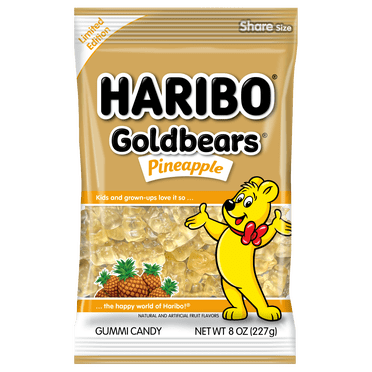 Haribo Goldbears Gummy Bears, Pineapple Goldbears Candy Gummies, 8oz, Share Bag