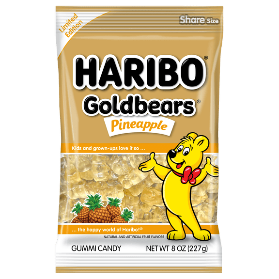 Haribo Goldbears Gummy Bears, Pineapple Goldbears Candy Gummies, 8oz, Share Bag