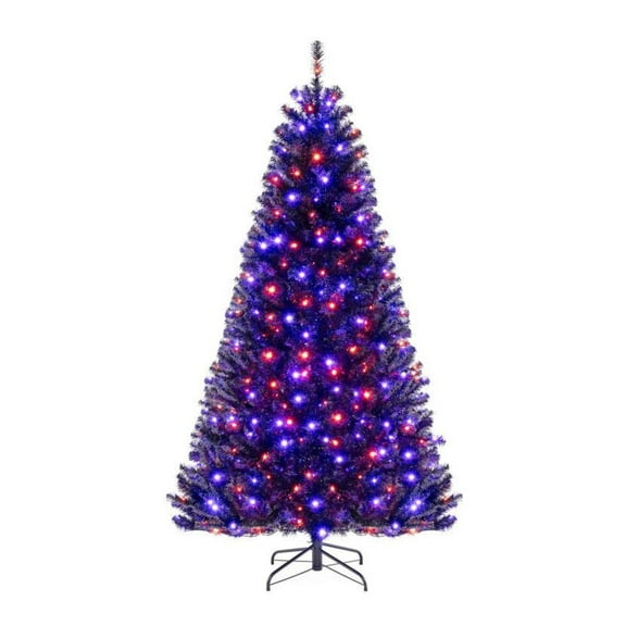 Black Artificial Christmas Tree with Lights & Sound - 6/7/8ft Halloween Tree - Spooky Decor with 6 Modes - Indoor/Outdoor Holiday Tree