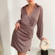 thumbnail image 4 of Vestido Fruncido, Elegante, Transpirable, Elegante, Satinado, Con Cuello En V, Cuello Vuelto Suave Para Mujer Para Citas Y Fiestas ANGGREK No, 4 of 6