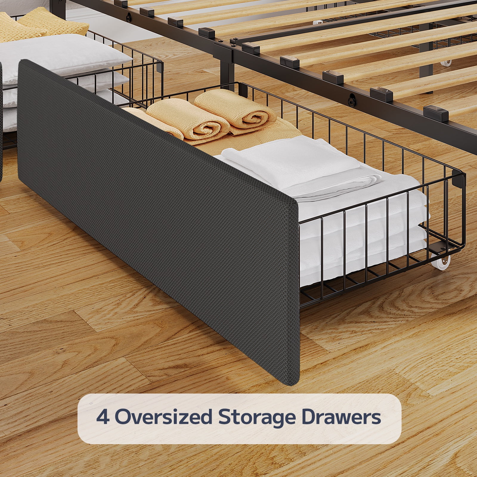Bedroom Furniture Set: Queen Bed with 4 Drawers, 5-Drawer Dresser & 6-Drawer Dresser and 2 Nightstands, Black