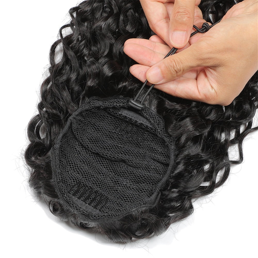 Indian Remy Hair Water Wave Ponytail Hairpiece 8-28 Inch Human Hair Drawstring Ponytail Clip in Hair Extensions