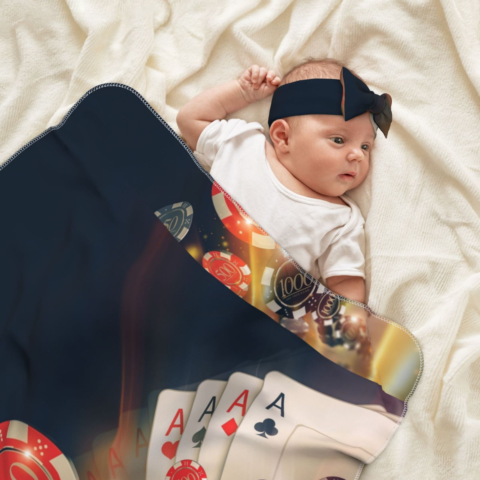 Vsdgher Newborn Receiving Blanket Headband Set Poker Chips Print Print Baby Swaddle Receiving Blankets