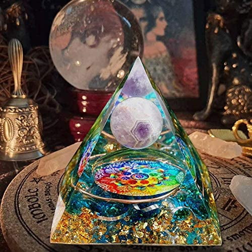 Aura Quartz Healing Crystals Pyramid Metatron Chakra Crystals Amethyst Crystal Sphere Orgonite Pyramid,Copper Blue Quartz Inside,Charge Your Crystals(2.36Inches,3.67 Ounces)